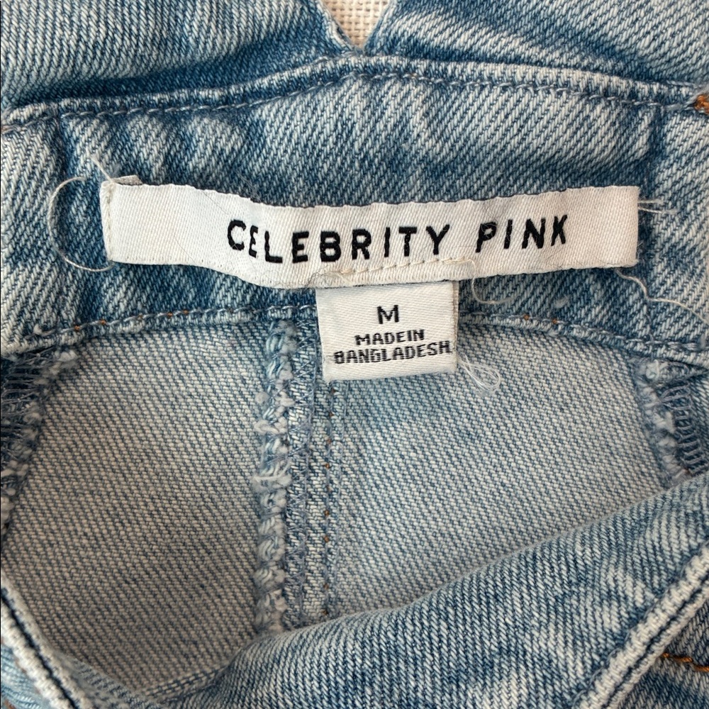 Celebrity Pink sz M Light Blue Denim Overall Jumper Skirt Pockets Retro EUC - Picture 2 of 7